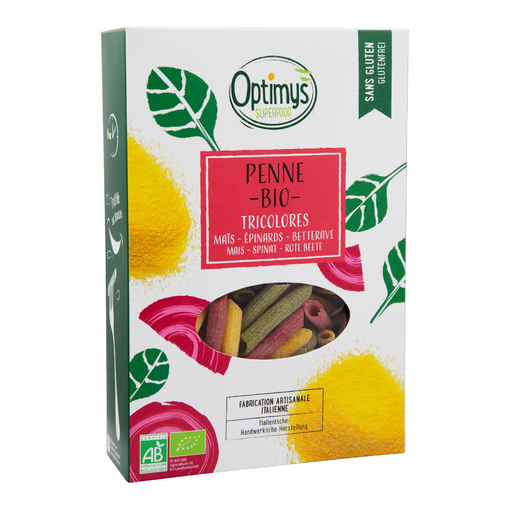 [P1604] OPTIMYS - Penne de Maïs tricolores Bio sans gluten 250g 